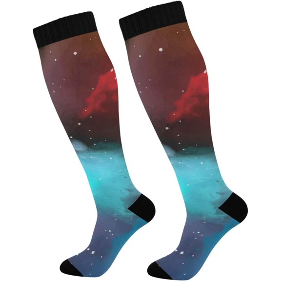 GZHJMY Galaxy Compression Socks, Women Men Long Stocking (20-30mmHg), Travel Knee High Stockings for Athletic Sports,Running,Cycling,Nursing