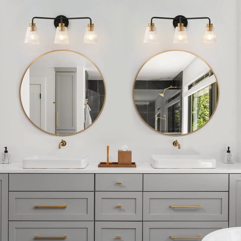 22.24" Contemporary Vaniy Light, 3-Light Bathroom Light Fixtures with Clear Glass Shades for Bedroom, Hallway & Entryway