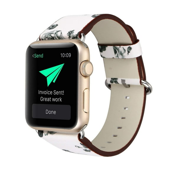 Floral Printed Leather Compatible for Apple Watch Band Series 3 4 5 6 7 8 9 42/44/45/49mm Wrist Watch Bracelet (Black White Flower)