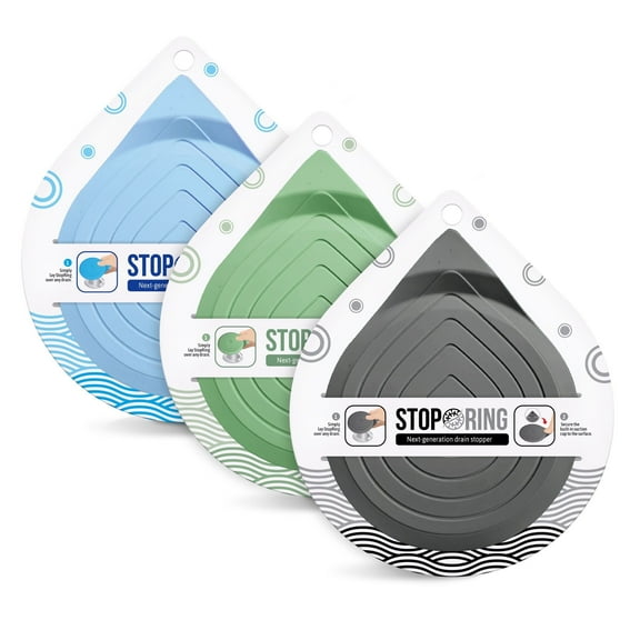 STOPRING The Ultimate Bathtub Drain Stopper/Silicone Bathroom Sink Stopper/Kitchen Sink Stopper, 5.12" Diameter, 3 Pack (Charcoal Gray Sky Blue Sage Green)