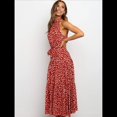 thumbnail image 4 of Vestido Bohemio de Verano para Mujer, Sin Mangas, con Estampado de Lunares, Cuello Halter, Volantes, Dobladillo y Cinturón Vino Tinto L, 4 of 8