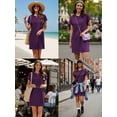 thumbnail image 5 of TEMOFON Women T Shirt Dresses Casual Short Sleeve Crewneck Midi Dresses Flowy Beach Sundress with Pockets with Pockets Swing Vacation Holiday Summer Dresses Solid color Purple Size S, 5 of 9