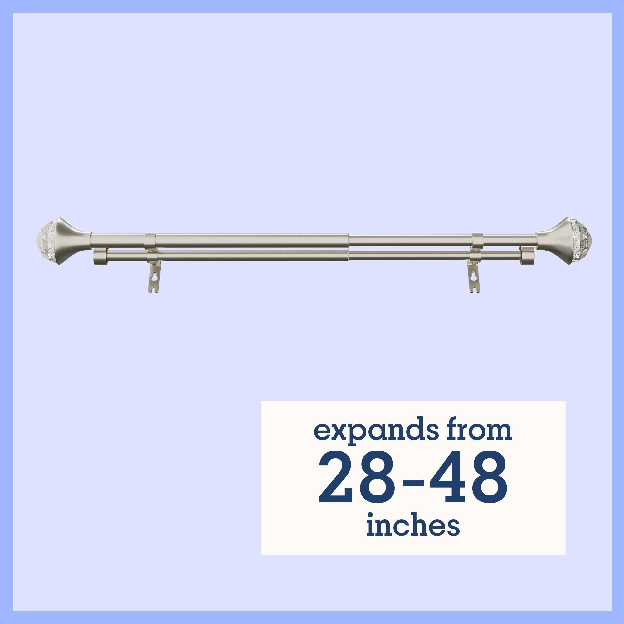 Mainstays Kids 3/4" Satin Nickel Faceted Gem Adjustable Double Curtain Rod, 28"-48"