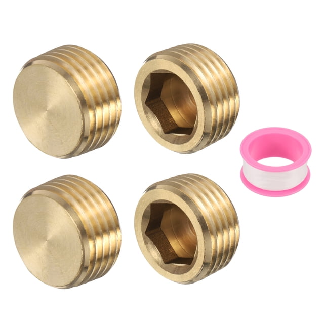 4 Pcs Tapón de Bronce Hexagonal Rehundido, Tapón de Bronce Macho G1/2" con Rosca Macho para Conexión de Tubería