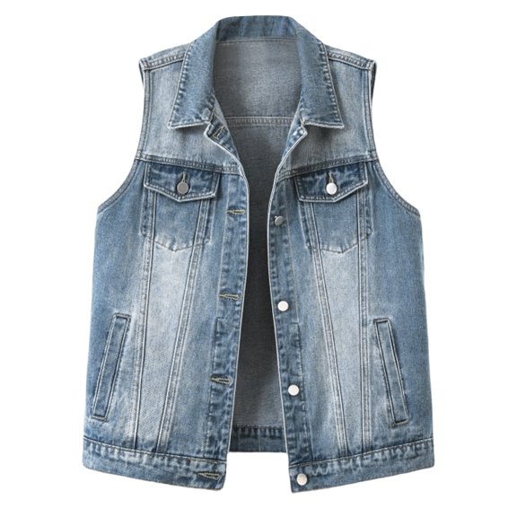 Staron Women's Denim Vest Button Down Collar Sleeveless Slim Short Tank Waistcoat Casual Fashion Tops, Dark Blue M