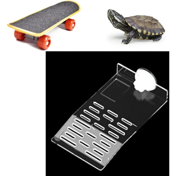 Turtle Basking Platform with Suction Cups and Training Mini Skateboard Set, Aquatic Turtle Tank Ramp, Tortoise Habitat Accessories