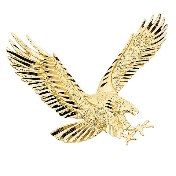 14k Yellow Gold Flying American Bald Eagle Pendant Majestic Bird Charm Jewelry Female Unisex