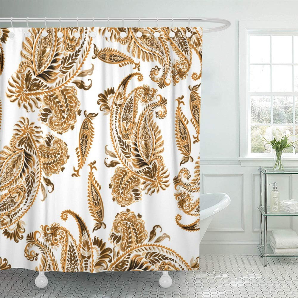 PKNMT Paisley Floral Watercolor Painting Ethnic Gold Vintage White