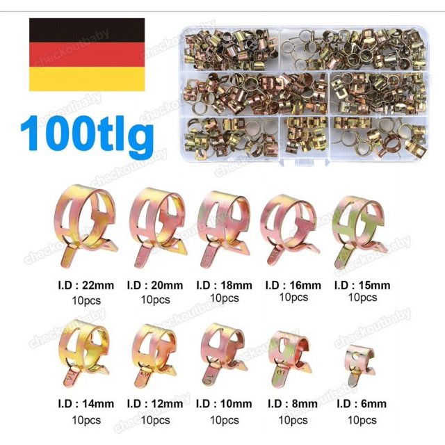 Juego variado de abrazaderas de oreja y clips de resorte Kit de abrazaderas para manguera de gas de 100 piezas