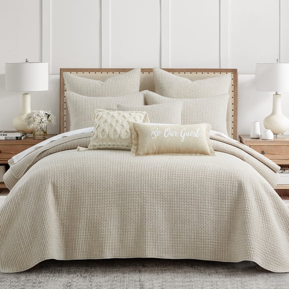 Levtex Home – Pick-Stitch Artisan Decorative Pillow – 18 x 18 in – Tufted Diamond Pattern – Ivory on Natural – Tassel Corners – RDS Feather Filled
