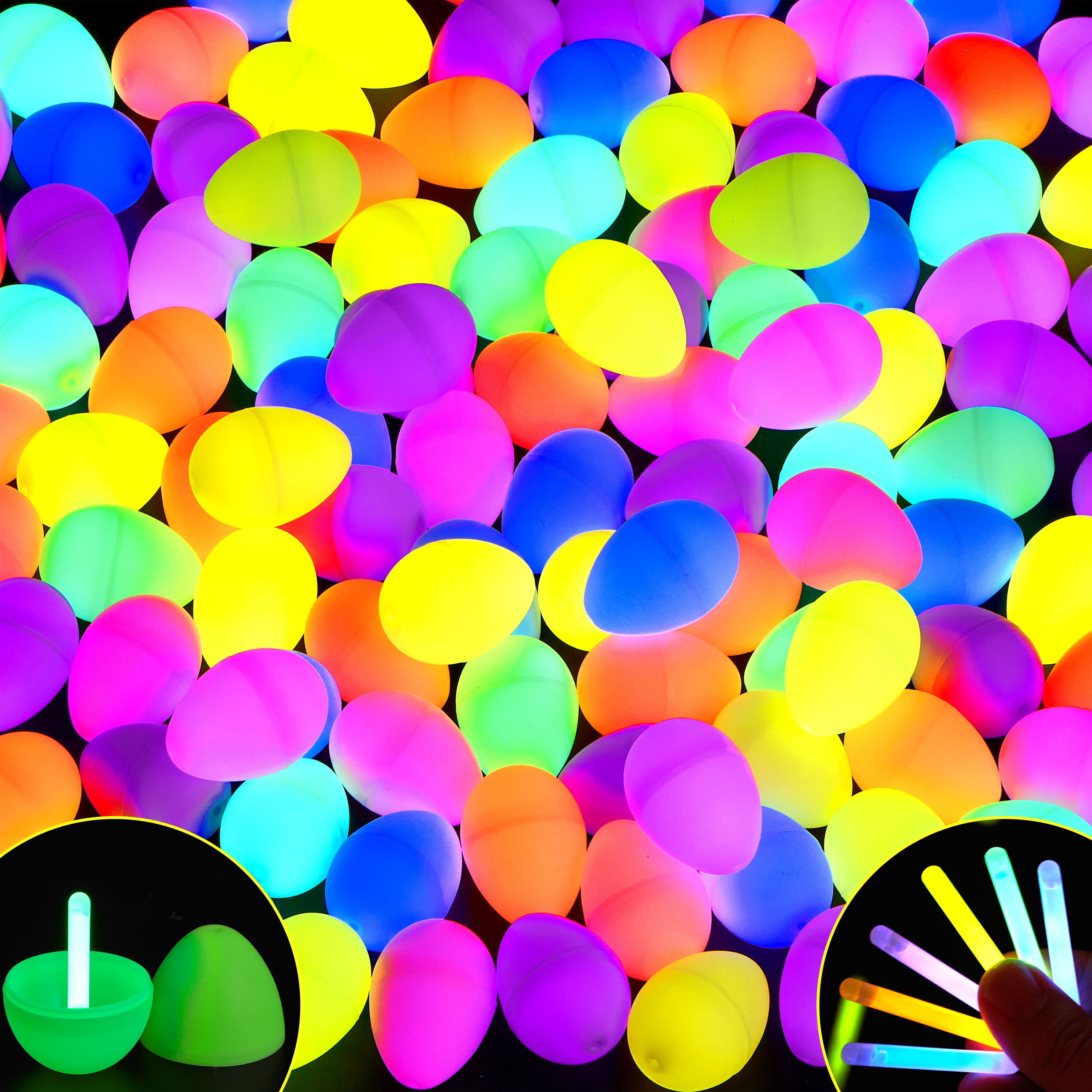 Joyfy 240 Pcs Easter Eggs Filled with Toys (120 Eggs & 120 Sticks),Easter Glowing Eggs Set for Kids,Easter Basket Stuffers Fillers Gift,Easter Eggs Hunt Game Party Favors