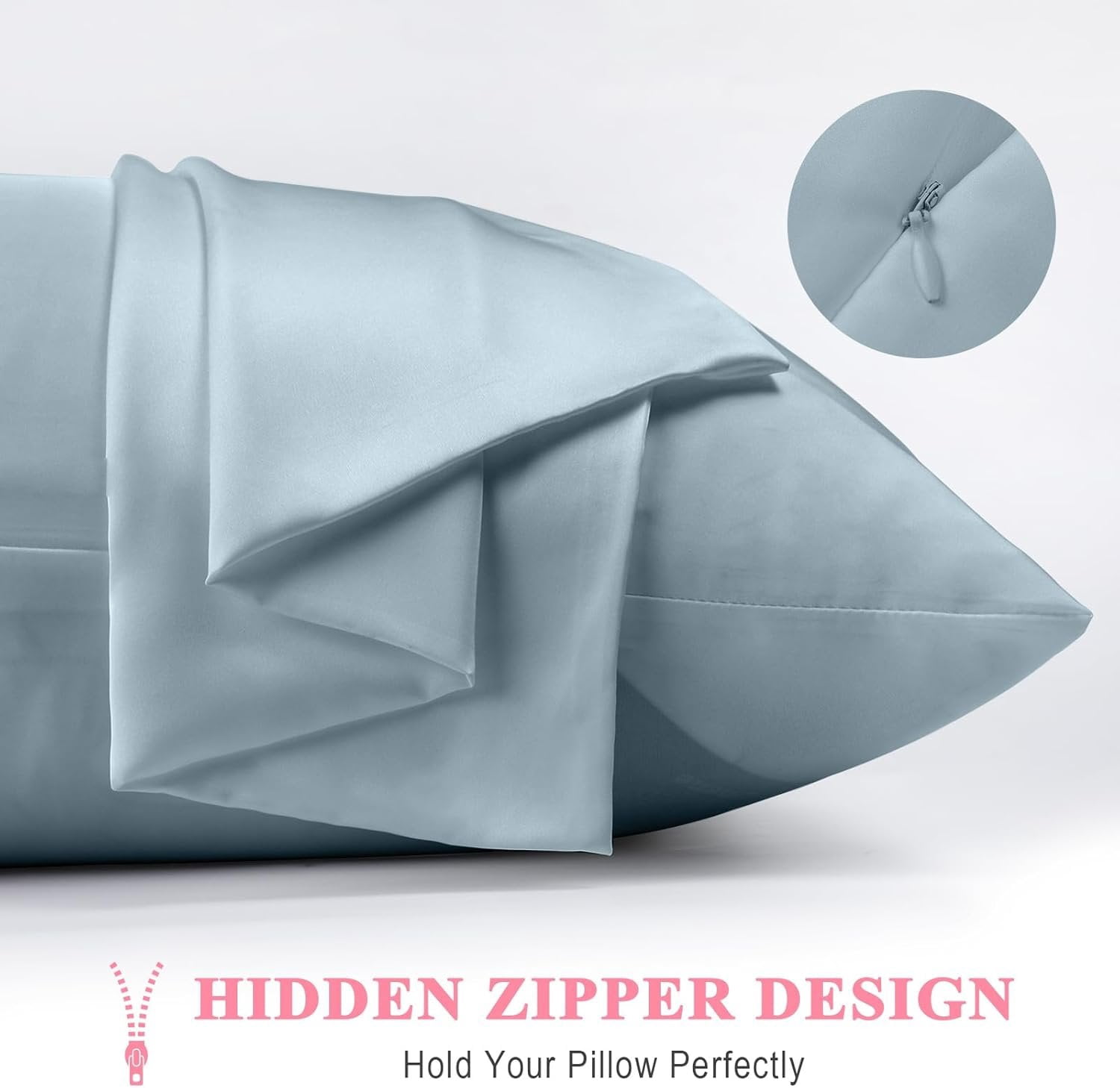 Pure Silk Pillowcase 2 Pack for Hair and , Both Sides 23 Momme Grade 6A+ Mulberry Silk Pillowcases with  Zipper, Soft&Smooth Cooling Pillow Cases (Ash Blue, Standard 20x26)