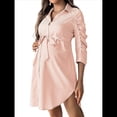 thumbnail image 2 of Vestido Camisero de Maternidad para Mujer, con Solapa A Rayas y Botones, 3/4 Naranja y Rojo L, 2 of 8