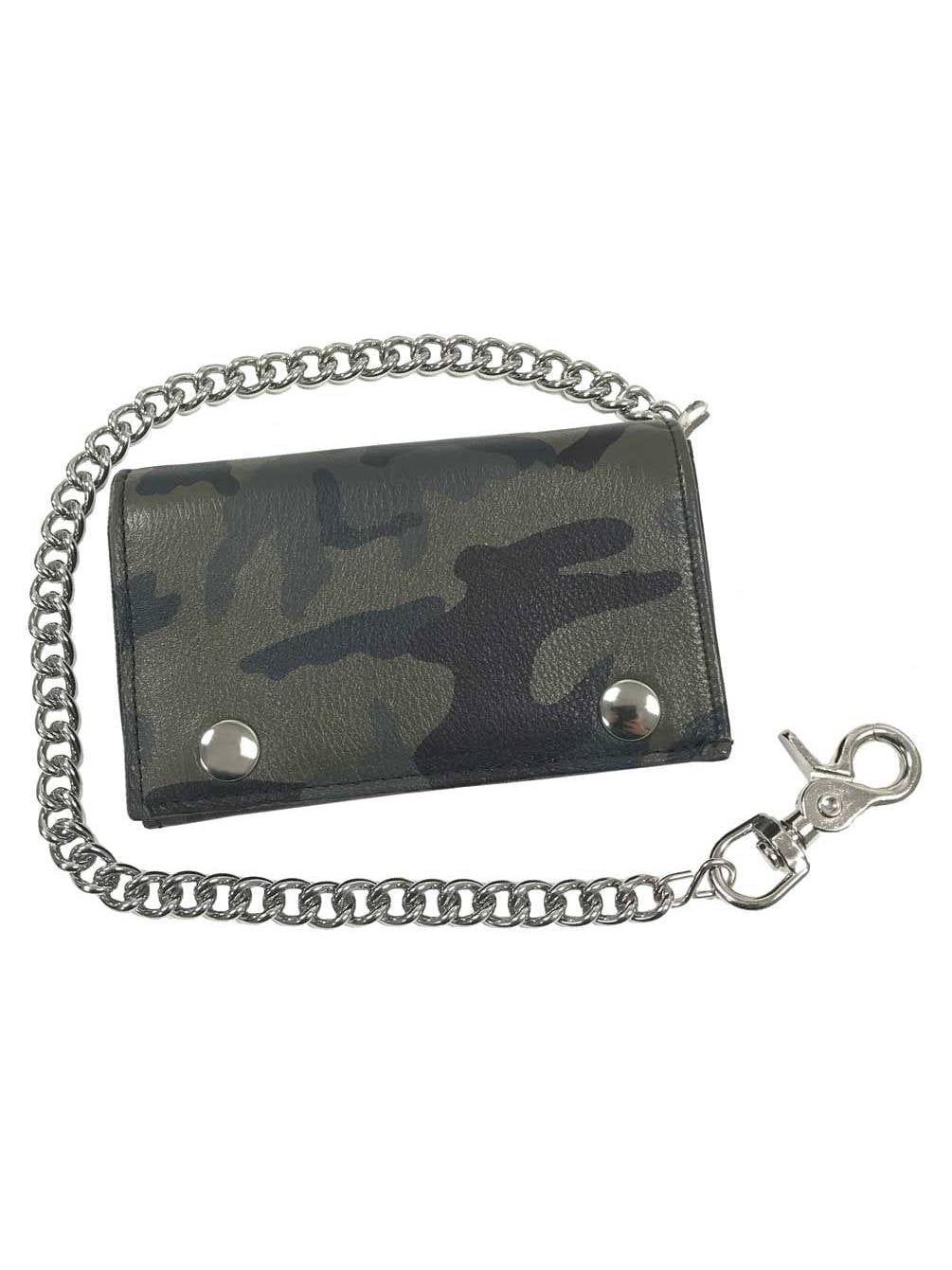 mens leather trifold wallet with chain