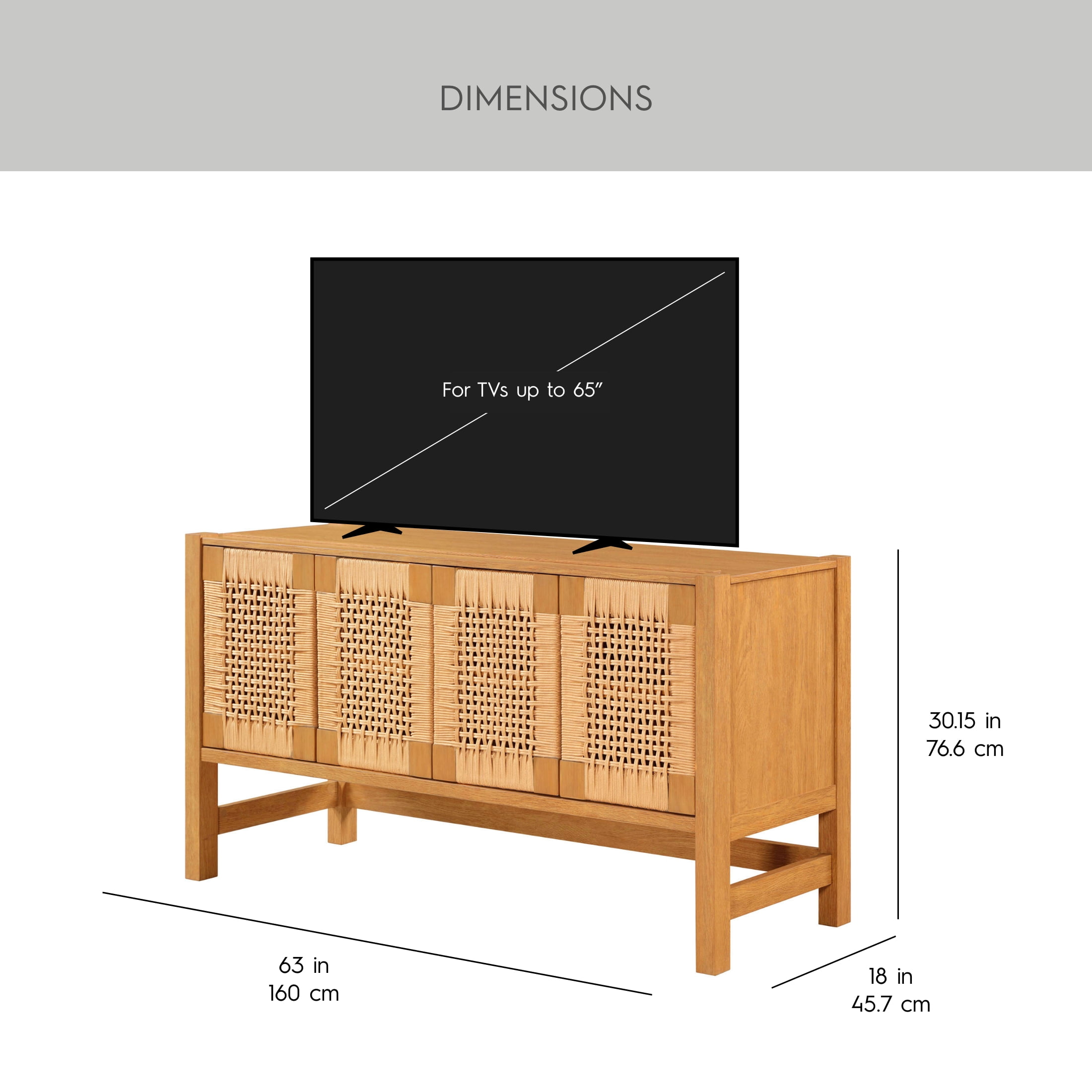 Better Homes & Gardens Vista Woven Coastal TV Stand for TVs up to 65", Light Honey