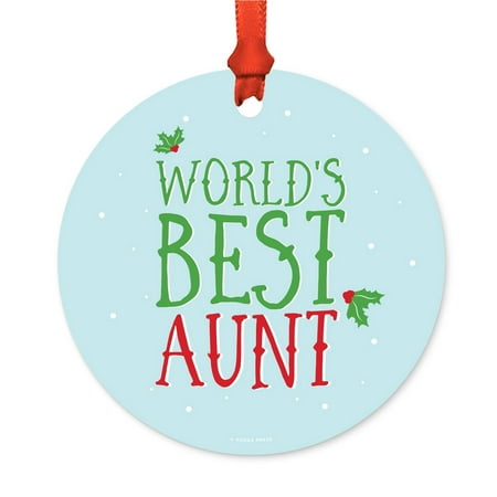 Metal Christmas Ornament, World's Best Aunt, 1-Pack, Includes Ribbon and Gift