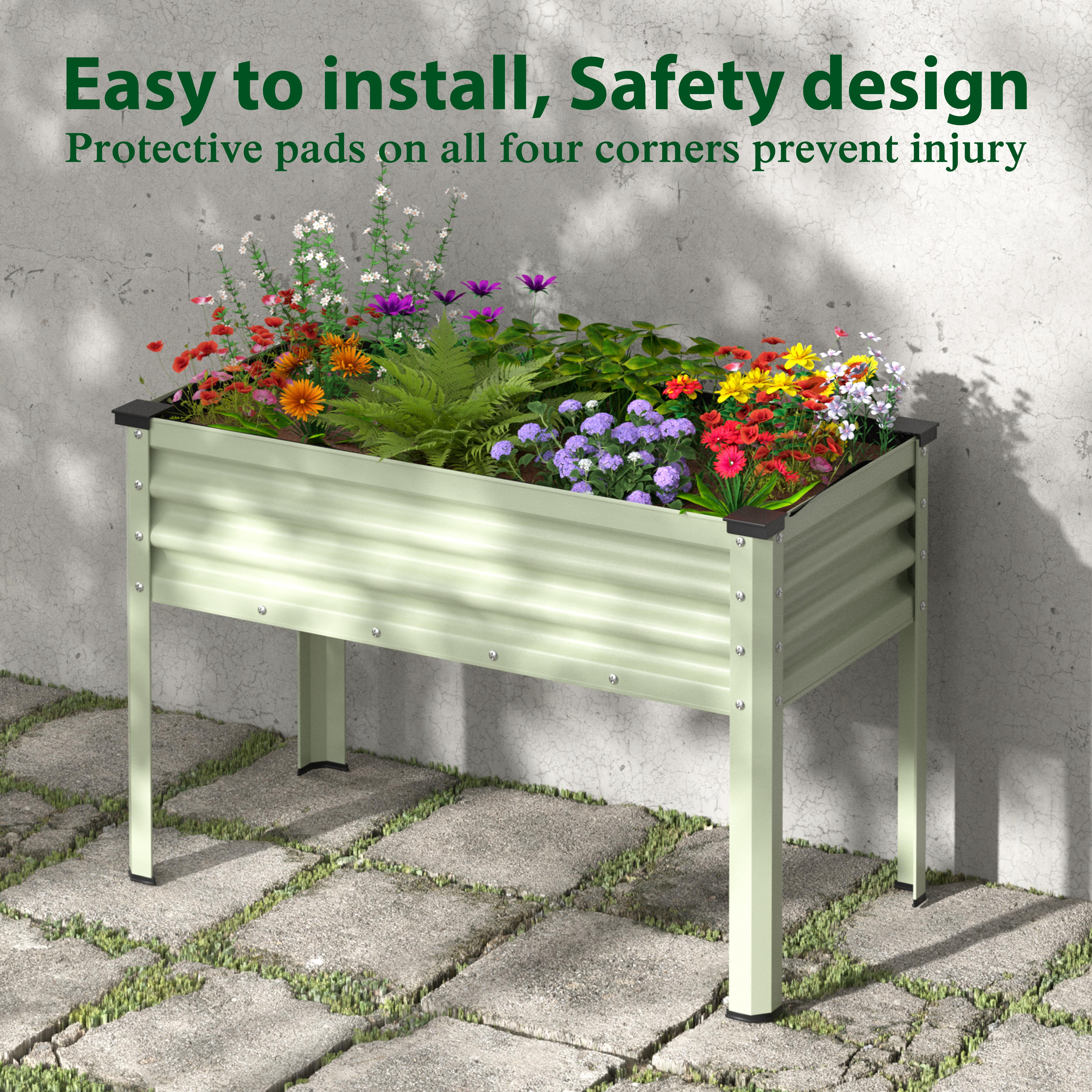 VEIKOUS 48''Lx23''Wx32''H Raised Garden Bed, Steel Planter Box W/Drainage and Detachable Liner, 7.5 Cu Ft Capacity, Cream White