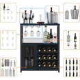 thumbnail image 4 of Industrial 3-Tier Wine Bar Cabinet – Adjustable Shelves, Glass Holders, Mesh Door, Baffle Design – Vintage Kitchen, Living Room, Dining Area Sideboard, 4 of 7