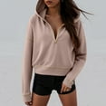 thumbnail image 2 of adviicd Women's 2025 Fall Hooded Sweatshirts Long Sleeve Half Zip Cropped Hoodies Pullover Winter Fashion Clothes (Khaki, XL), 2 of 8