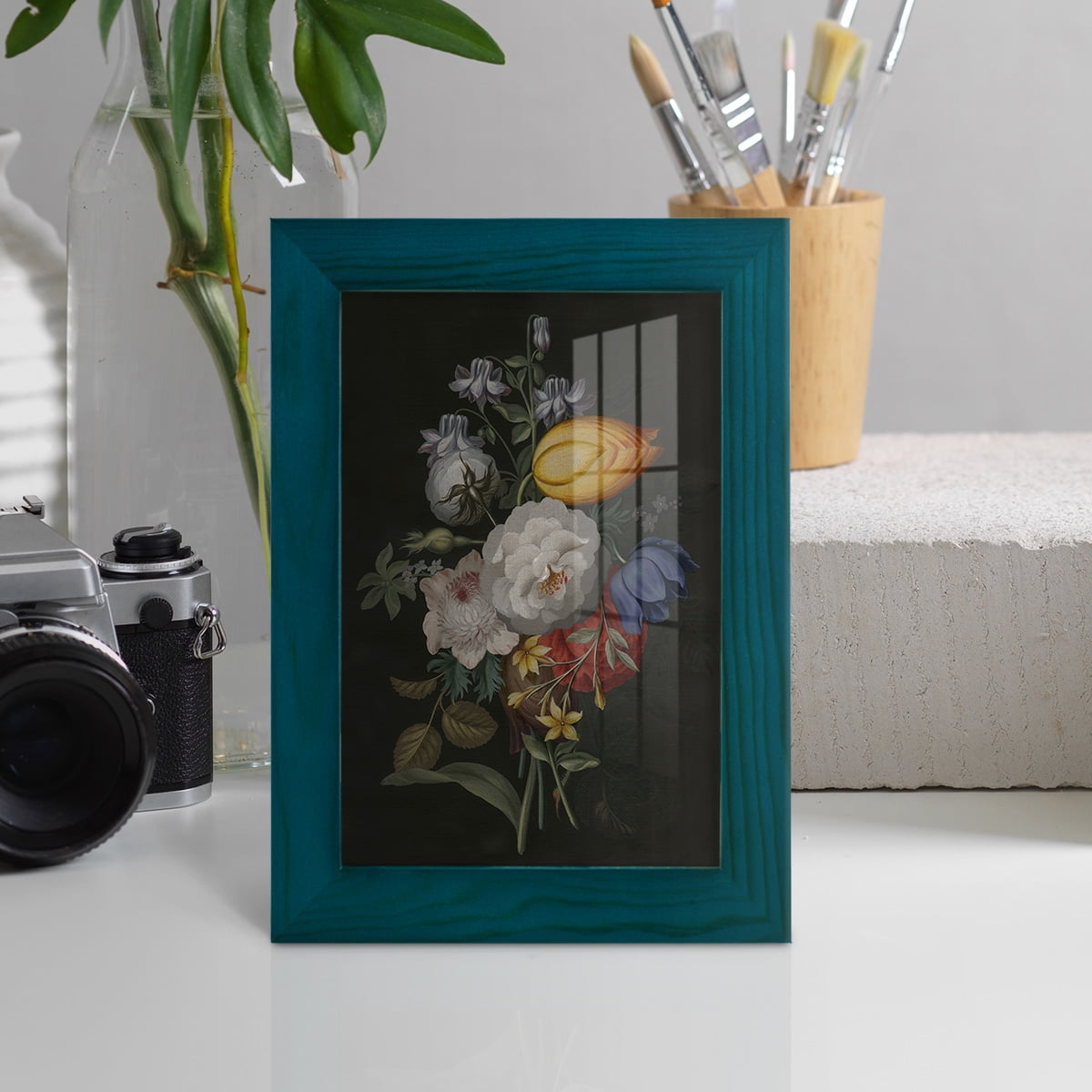 Dramatic Bouquet III -Framed Print w/glass-Ocean Blue