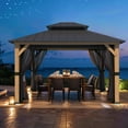 thumbnail image 2 of COOS BAY 11 ft. x 13 ft. Wooden Frame Black Hard Top Double Roof Gazebo with Ceiling Hook, Mosquito Netting for Patios, Gardens, Lawns, and Backyards, 2 of 9