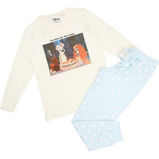 Lady And The Tramp - Set de Pijama Largo Amor para Mujer (Natural, Azul, Blanco)