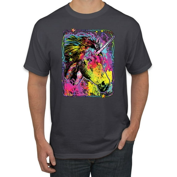 Wild Bobby, Colorful Rainbow Unicorn Animal Lover Men's Graphic T-Shirt, Charcoal, Small