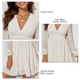 thumbnail image 5 of Vestido con mangas de linterna NikouMX vestido de cintura alta Cuello En V verano manga larga, 5 of 5