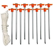 Eurmax Galvanized Non-Rust Outdoor Camping Family Tent Pop Up Canopy Stakes 10pc-Pack, Bonus 4x10ft Ropes & 1 Orange Stopper