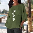 thumbnail image 5 of Jsaierl 3/4 Sleeve Cotton Linen Womens Tops Plus Size Round Neck Shirts Boho Print Ladies Blouses Work Holiday Tunic Top S-2XL, 5 of 7