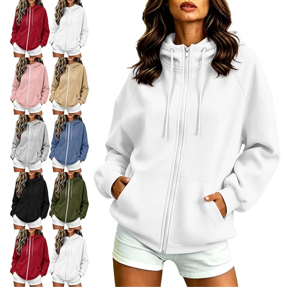 SYwaren Zip Up Hoodie for Women Full Zip Stand Collar Long Sleeve Casual Winter Hoodie with Pockets Tops
