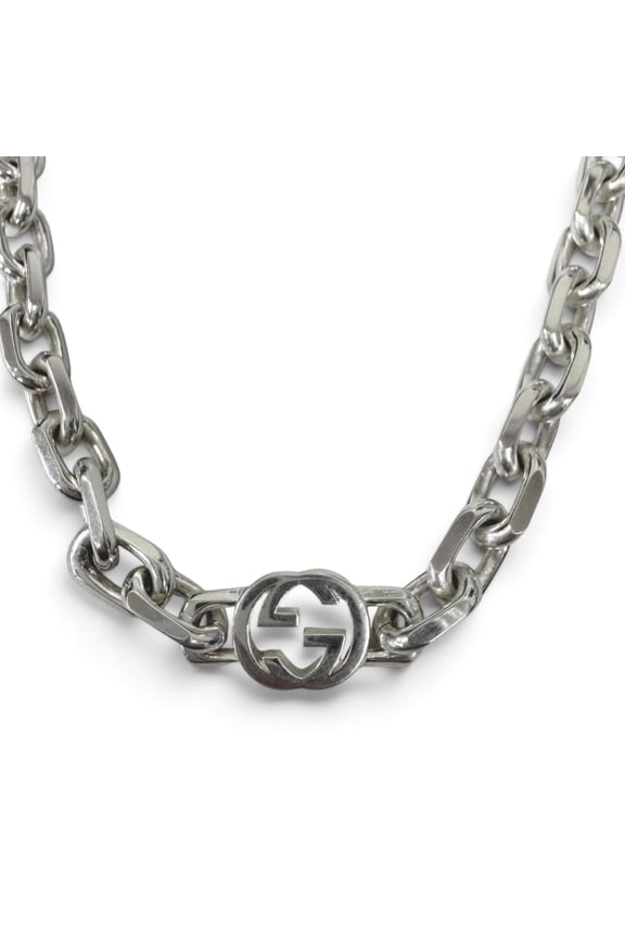 Pre-Owned GUCCI 759703 AG925 Interlocking G Chain Necklace, Silver, Made in Italy, Weight...