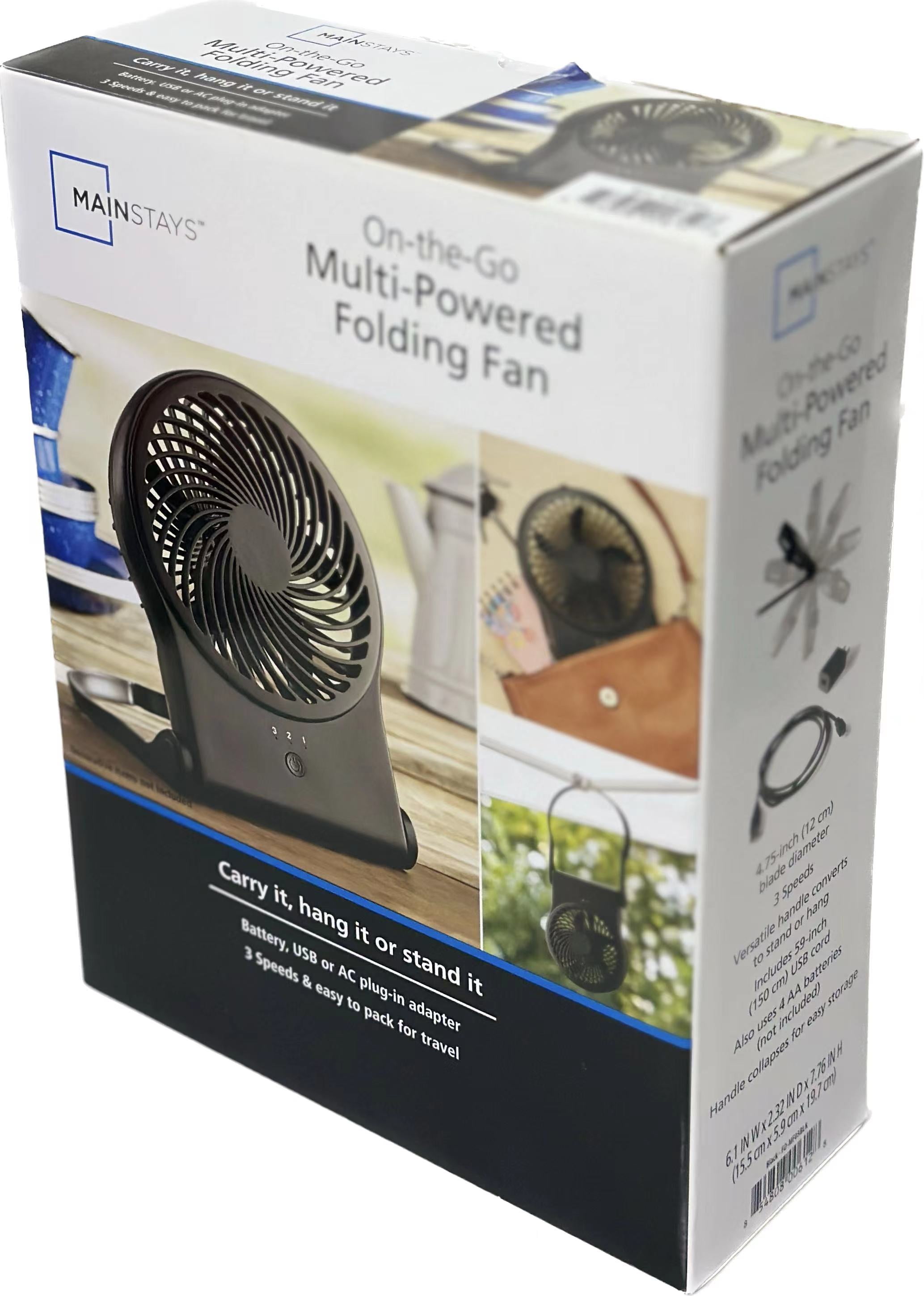 Mainstays 4 Inch Foldable Personal Fan for Stroller, Car Seat, Treadmill, Black