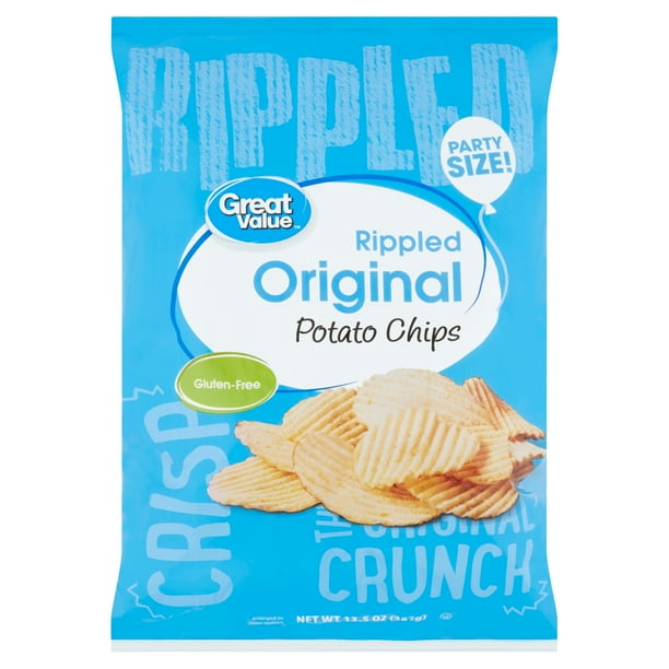 Great Value Original Rippled Potato Chips Party Size, 13.5 oz
