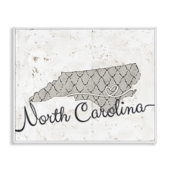 Stupell Industries Farmhouse North Carolina Patterned Grey US State Design Canvas Art, 40 x 30, by Ziwei Li