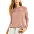 thumbnail image 5 of INSPIRE CHIC Women's Round Neck Casual Blouses Lace Floral Long Sleeve Chiffon Tops S Dark Pink, 5 of 8