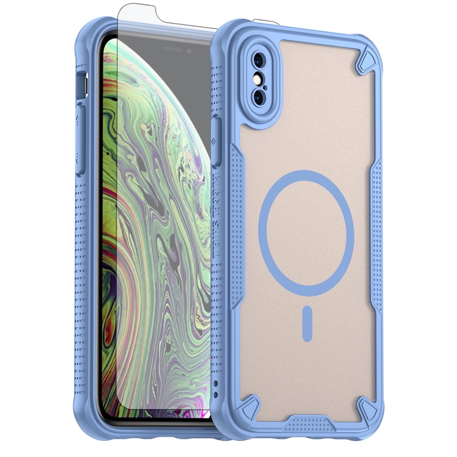 Asuwish Phone Case for iPhone Xs 10s Compatible with Magsafe Magnetic Tempered Glass Screen Protector Translucent Matte Back Shockproof Protective Cell Cover iPhoneXs i PhoneSX 10xs Women Men Blue