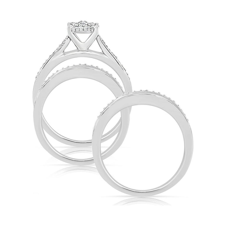 Forever Bride 1/4Ct Diamond Engagement Ring Trio Set, Sterling