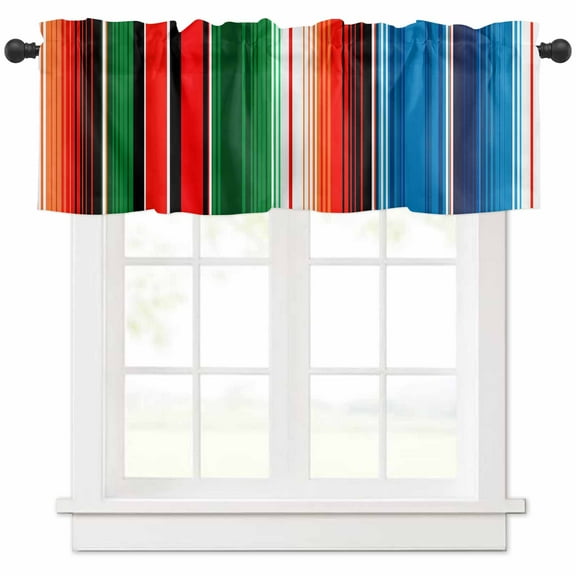 Mexican Serape Valances for Windows Farmhouse Kitchen Curtains Valances Rod Pocket Valance Curtains for Kitchen Windows Colorful Stripes Vertical Lines Abstract Window Valances for Bathroom 42"x12"
