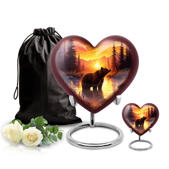SABURIAL Bear Funeral Urn - Memorial Urns for Adult Human - Combo 1 - Large with 3 Inch Pack of 1 - Human Remains Urn - Cremation Urns for Male & Female - Burial Decorative for Mom & Dad