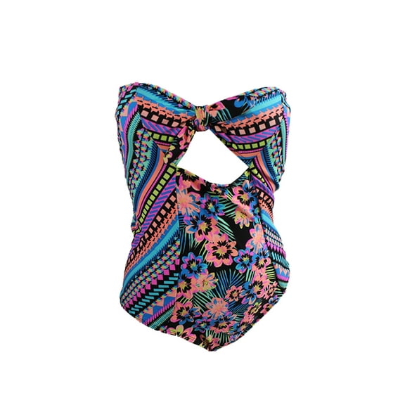 Bikini Nation Mint Multi Printed Bandeau Keyhole One-Piece Swimsuit XS