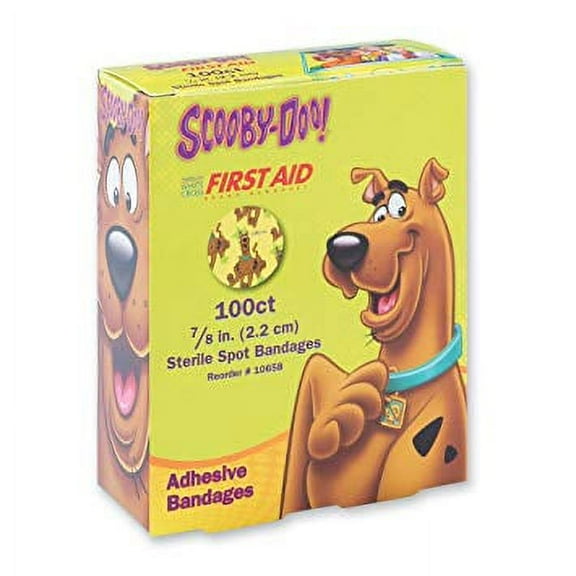 American White Cross Stat Strip Scooby-Doo Adhesive Spot Bandage, 7/8-Inch Diameter, Dukal 10658, 100 Count
