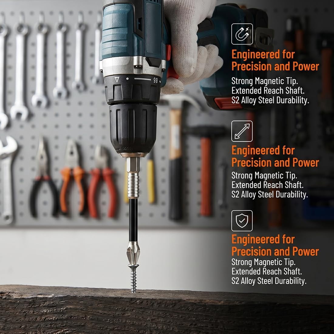 Universal High Magnetic Screwdriver Drill Bit Set - Anti-Slip Driver Bit Set for Impact Driver & Electric Drills - Premium Alloy Steel Fixion Tools (9PCS)