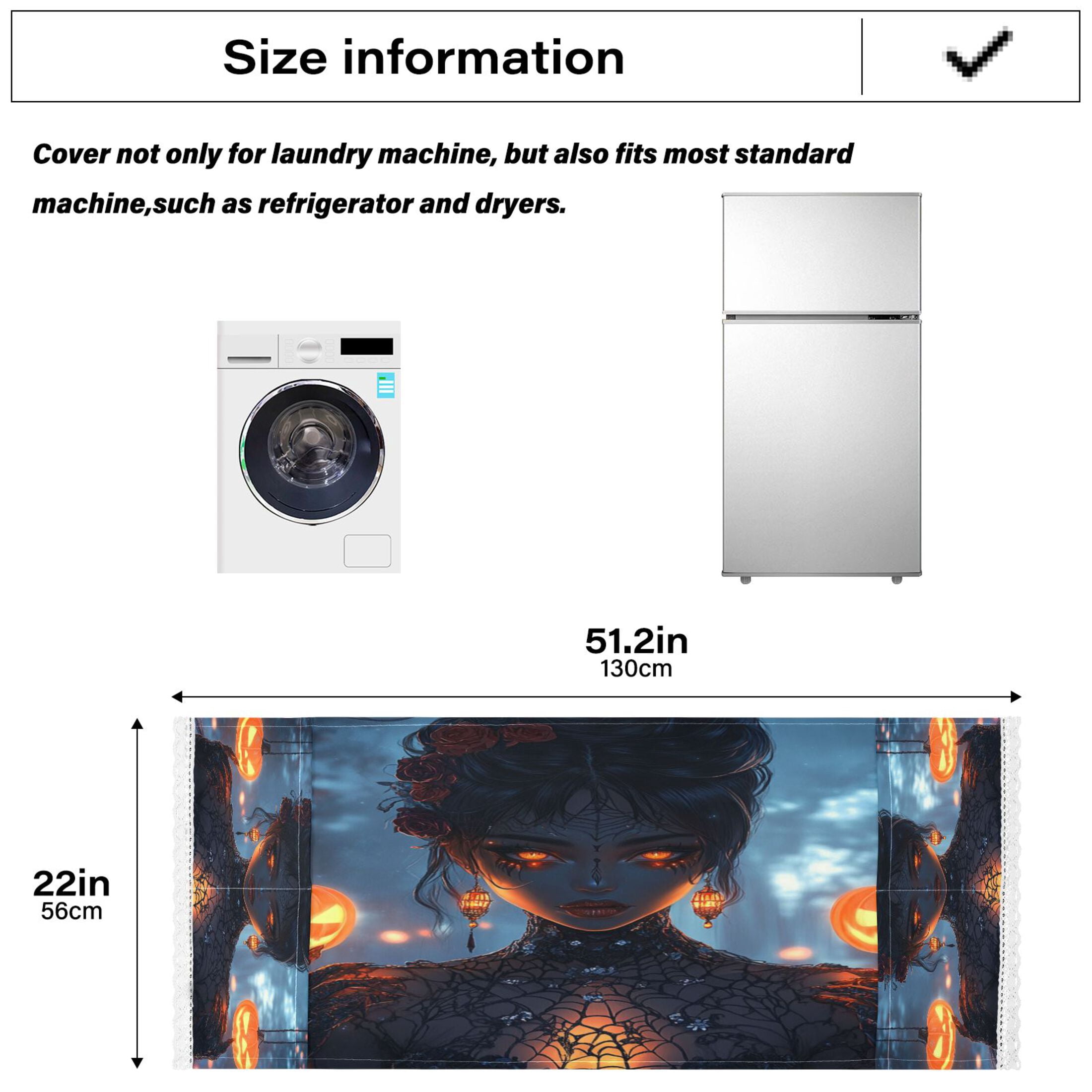 Halloween QueenWasher and Dryer Covers Dust-Proof and Oil Resistant Fridge Cover with 4 Storage Pockets Washing Machine Top Cover for Laundry Kitchen Home 51.2 x 22 In