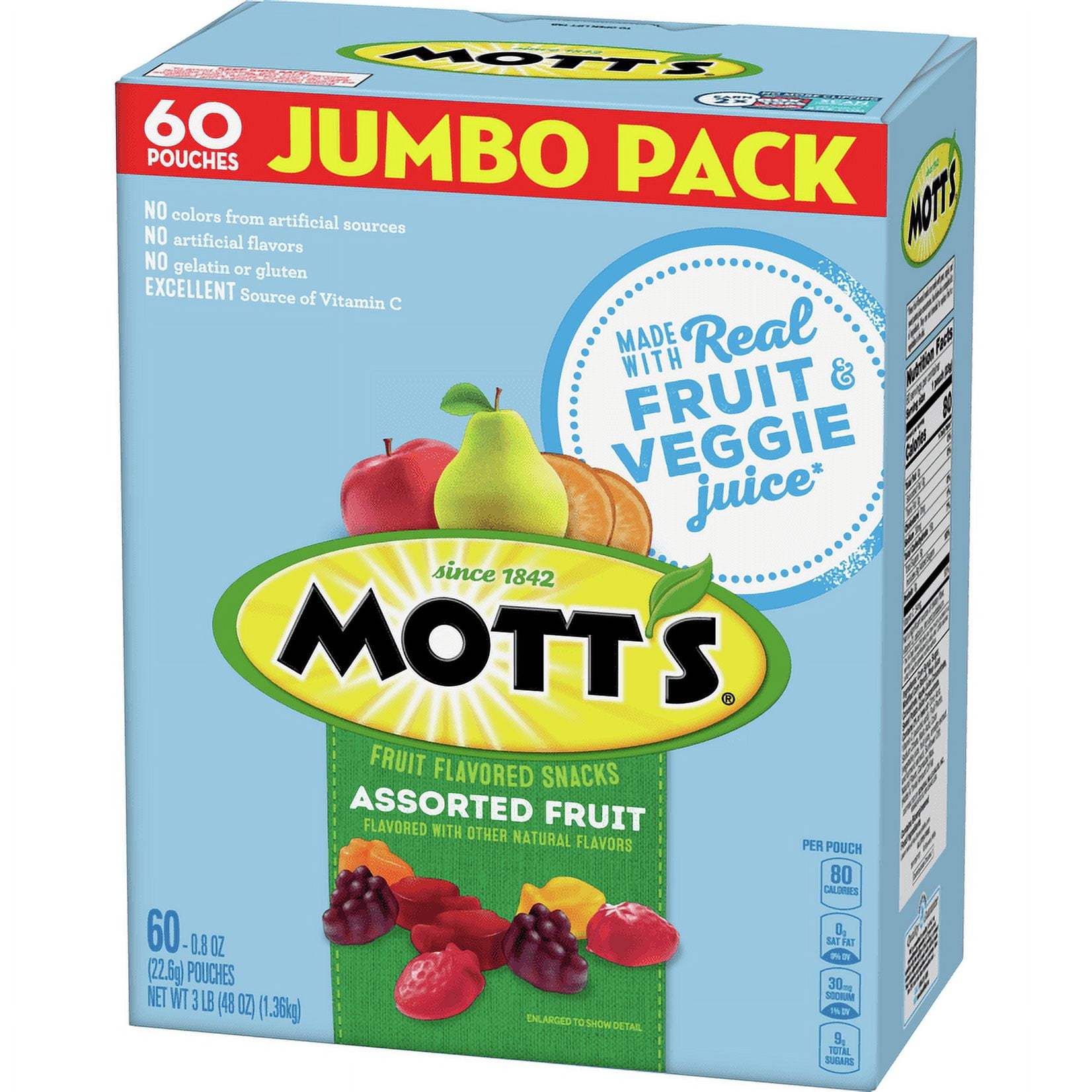 Mott’s Fruit Flavored Snacks, Assorted Fruit, 60 ct, 0.8oz each