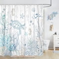 thumbnail image 4 of Nautical Coastal Turtle Shower Curtain, Coral Starfish Seashell Ocean Themed Bathroom Curtain, Underwater Seahorse Bathroom Decor Blue 72 x 72 inch, 4 of 6