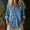 Blue, variant on Women's Denim Button Down Shirt Collarless V Neck Long Sleeve Loose Fit Jean Shirt with High Low Hem, Casual Washed Chambray Top for Fall Spring Daily Wear