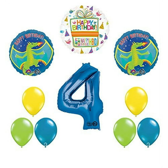 Dragon 4th Birthday Party Supplies and Balloon Decoration Bouquet