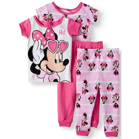 Toddler Girls' Minnie Mouse Cotton Tight Fit Pajamas, 4-Piece Set
