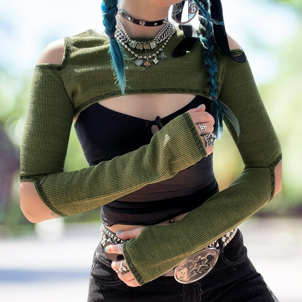 Blusa de proteccion solar para mujer chal manga larga top corto para verano verde militar S FLhrweasw Para estrenar Walmart en linea